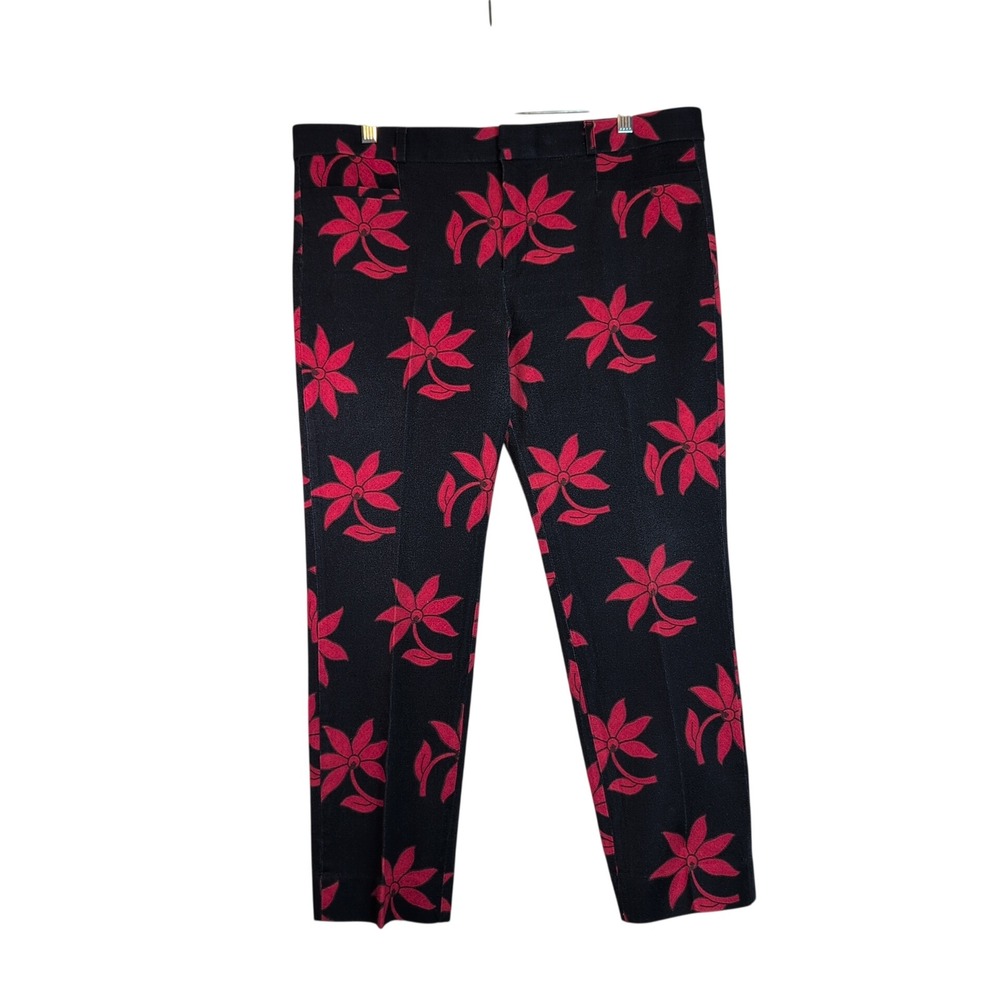 Banana Republic Sloan Pants 14 Black Red Floral Ankle Slim Fit Bold Chic Office